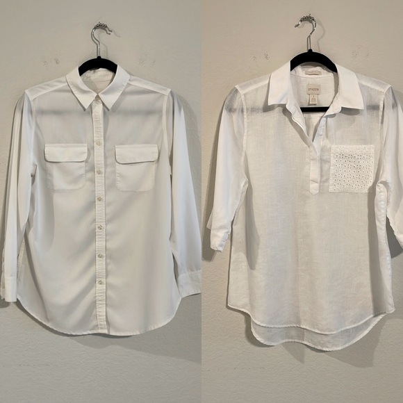 Chico’s Women Button Front Tops (2) Medium White Linen Preppy Contemporary - Picture 1 of 17